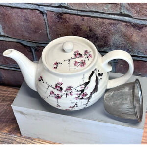 Vintage Infuser Teapot Tea Pot Ceramic Cherry Blossom Korea Happy Kitchen